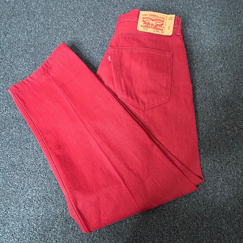 Levis 501 Jeans Mens 34 X 32 (33 x 27) Red Denim Button Fly Mexico